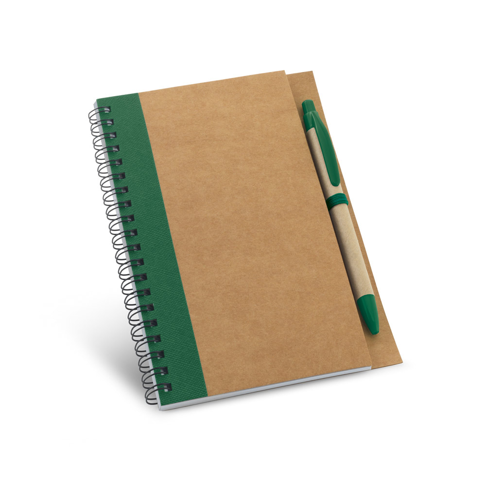 Bloc-notes publicitaire avec son stylo à bille Vert 